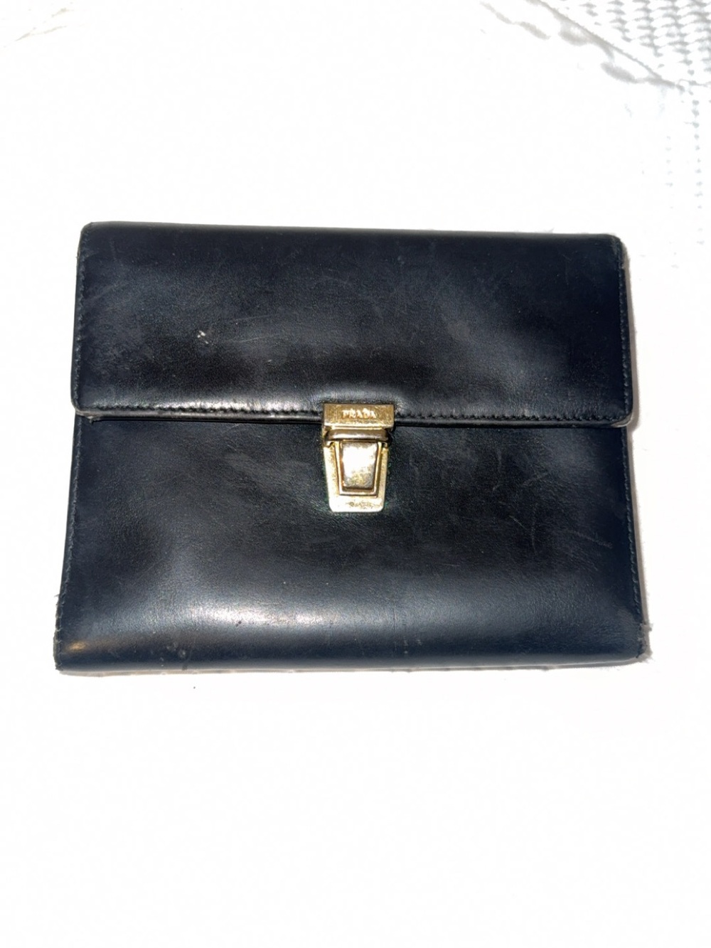 Prada Black Leather Men's Wallet with Gold-Tone Push Lock
